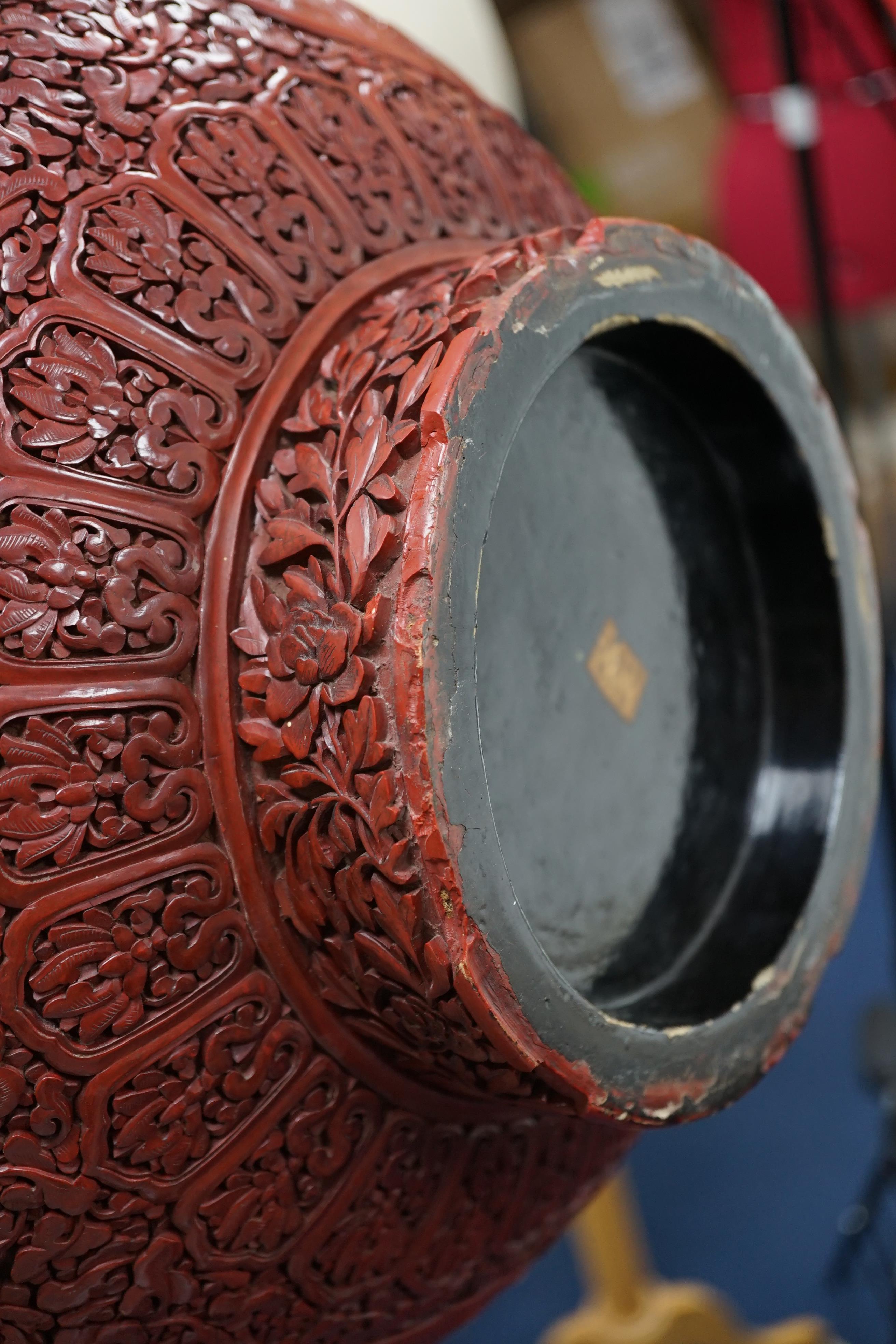 A large Chinese cinnabar lacquer bottle vase, 19th century, Some restoration